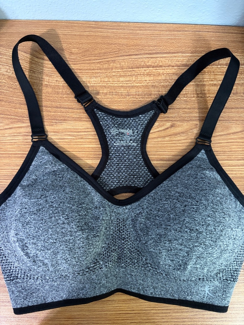 Danskin Heather Gray Racerback Seamless Sports Bra with Black Trim Small
